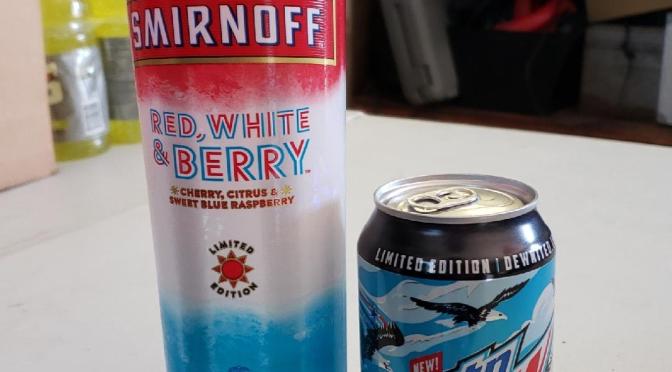 red white and blue vodka and Liberty Brew Mountain Dew